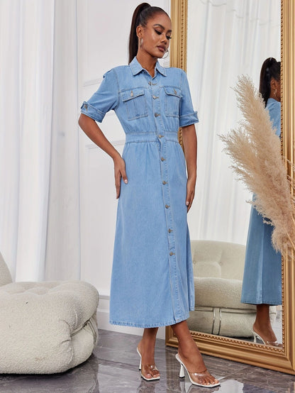 Denim Dress Street Trend Personal Casual Spring Summer Denim A line Dress for Women