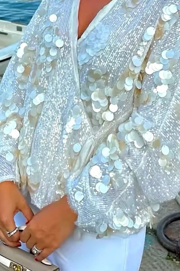 Fashion Sequined Casual Long-sleeved Tie Loose Coat
