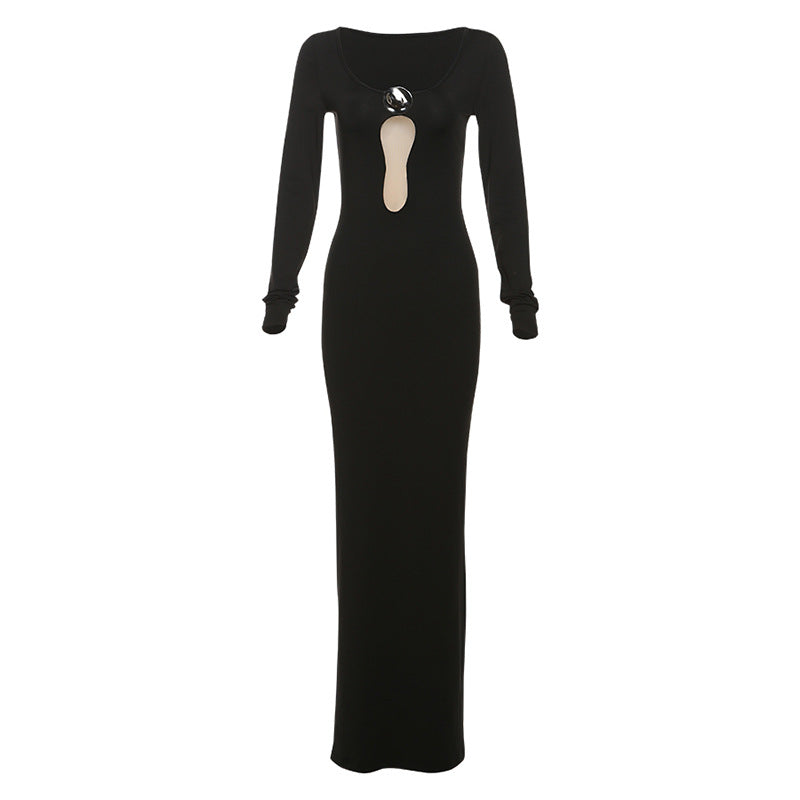 Autumn Winter Women Clothing Personality Mesh V neck Patchwork Slim Sheath Split Long Sleeve Dress Women