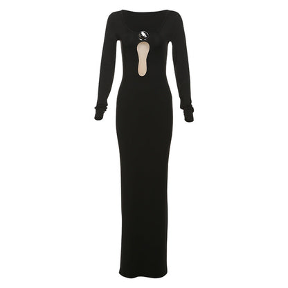 Autumn Winter Women Clothing Personality Mesh V neck Patchwork Slim Sheath Split Long Sleeve Dress Women