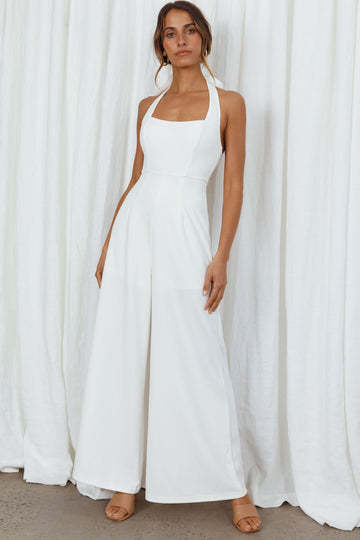 Women Clothing Spring Summer Solid Color Halter Backless Wide Leg Casual Jumpsuit