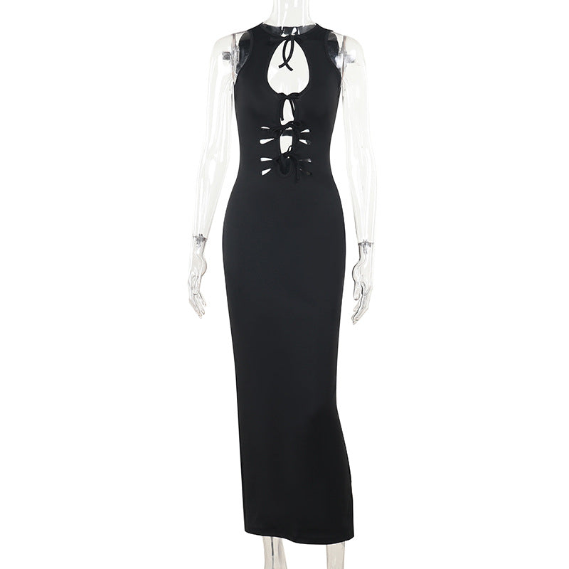 Fall Maxi Dress Street Sexy Sexy Cutout Lace up Sleeveless Dress