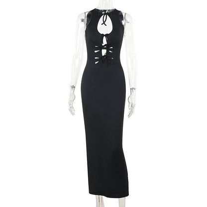 Fall Maxi Dress Street Sexy Sexy Cutout Lace up Sleeveless Dress