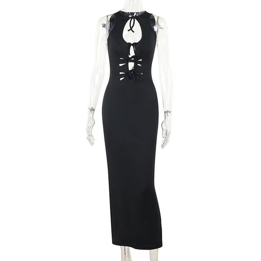 Fall Maxi Dress Street Sexy Sexy Cutout Lace up Sleeveless Dress