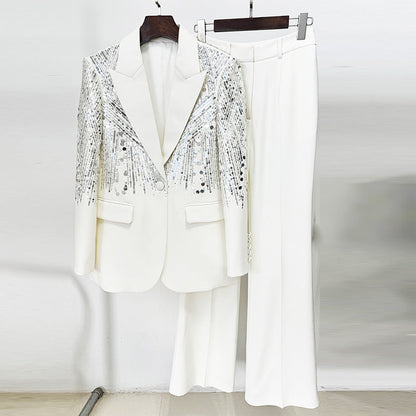Heavy Industry Nail Pearl Embroidery Sequ Work Pant Two Piece Set