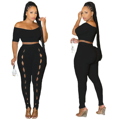 Women Clothing Summer Suit Sexy off the Shoulder Button Two Piece Pants