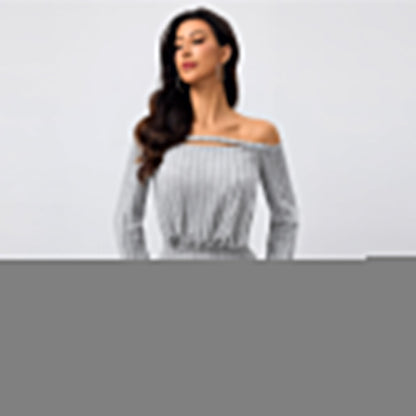 Autumn Winter Women Clothing Sexy off Shoulder Collar Dress Slim Fit Hip Wrapped Short Dress