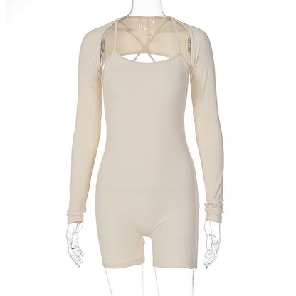 Women Clothing Autumn Sexy U Collar Shawl Tight Jumpsuit