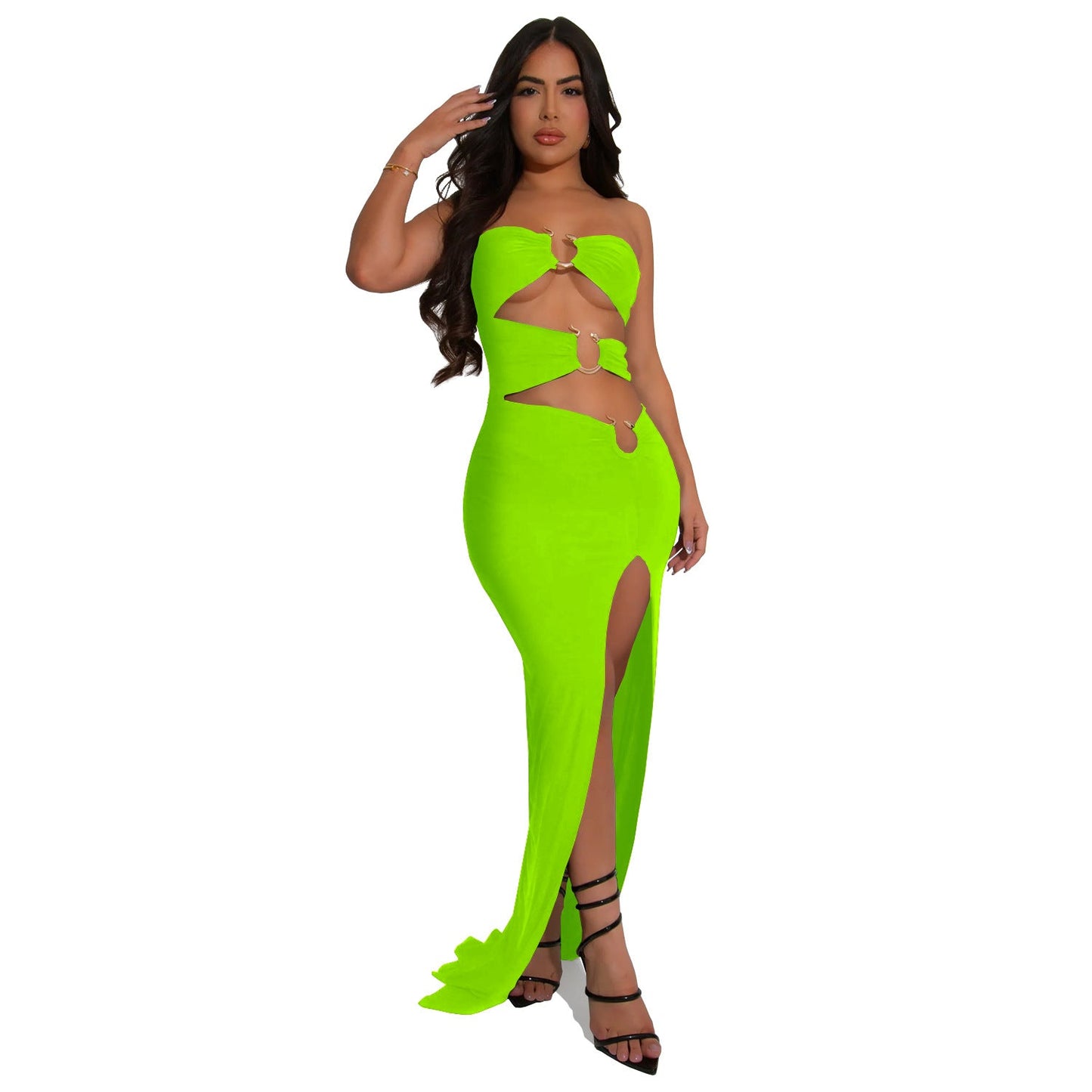Women Wear Solid Color Slim Fit Sexy Slit Maxi Dress
