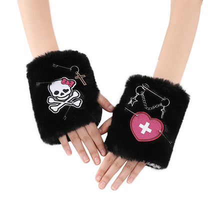 Y2K Millennial Hot Girl Subculture Cross Fingerless Strapped Gloves