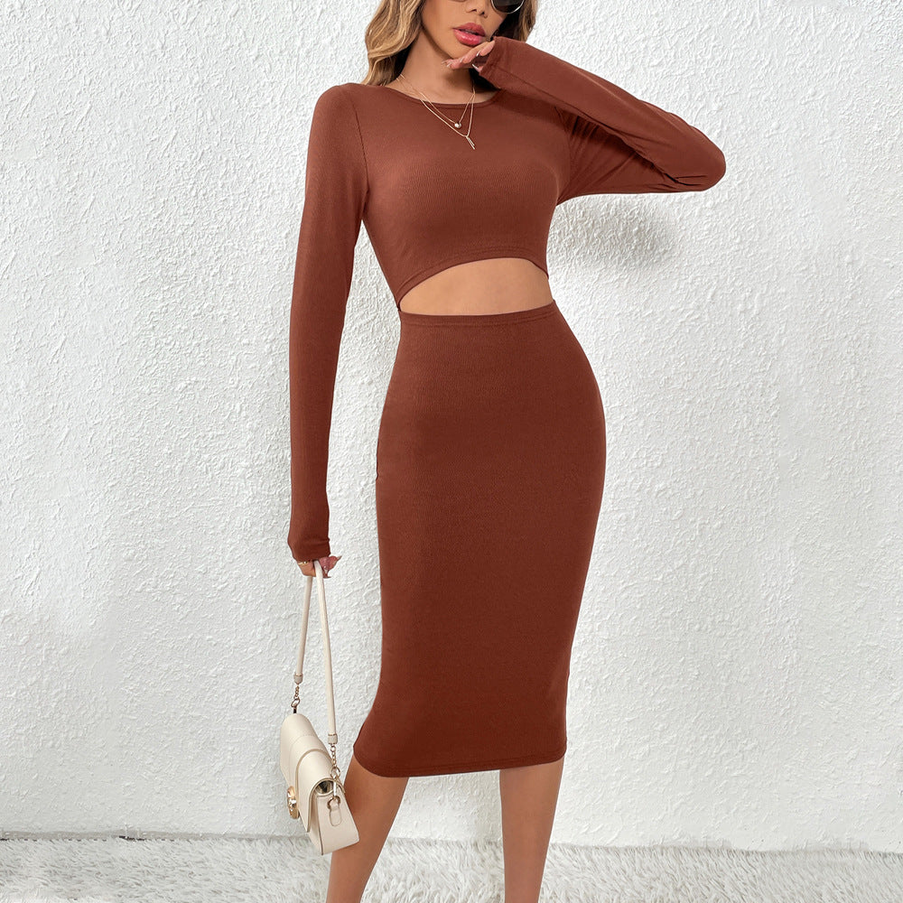 Knitted Sexy Design Waist Hollow Out Cutout Thin Sheath Dress