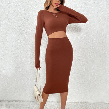 Knitted Sexy Design Waist Hollow Out Cutout Thin Sheath Dress