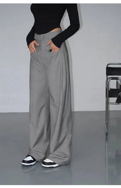 Black High-Waist Straight-Leg Suit Trousers