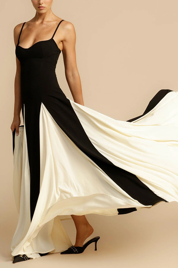 Eternal elegant stitching black and white tulle wavy dress