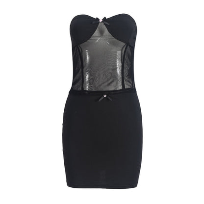 Women Clothing Chest Wrapped Skirt Fashionable See through Sexy Patchwork Two Piece Sets Women