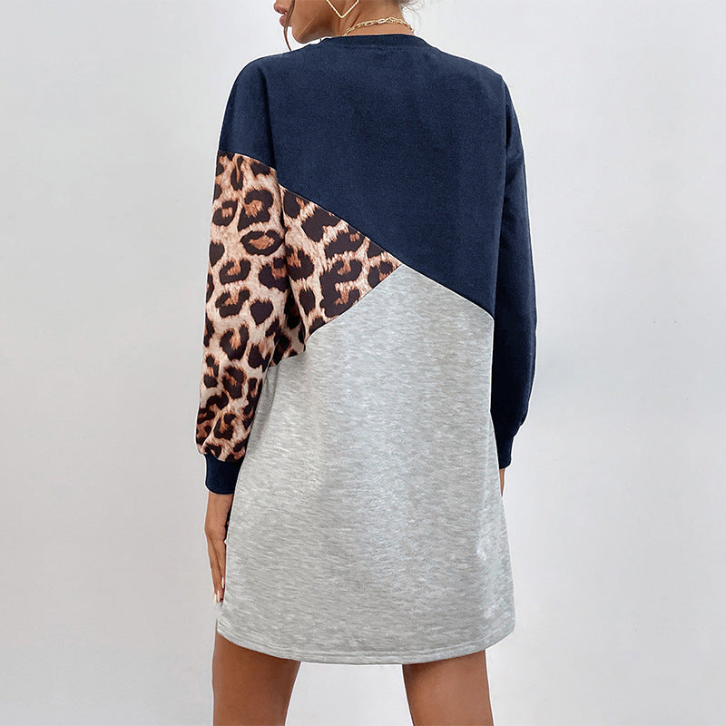 Autumn Women Wear Long Sleeve Leopard Print Sweater Dress