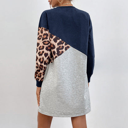 Autumn Women Wear Long Sleeve Leopard Print Sweater Dress