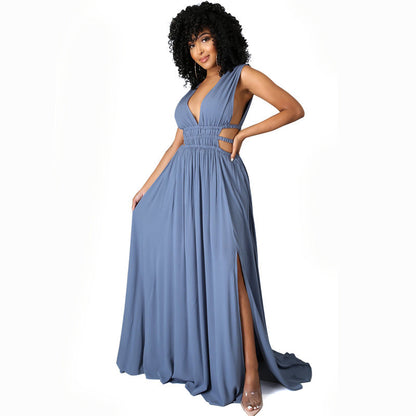 Plus Size Maxi Dress Summer Women Clothes Dress Solid Color V-neck Ice Silk Dress Maxi