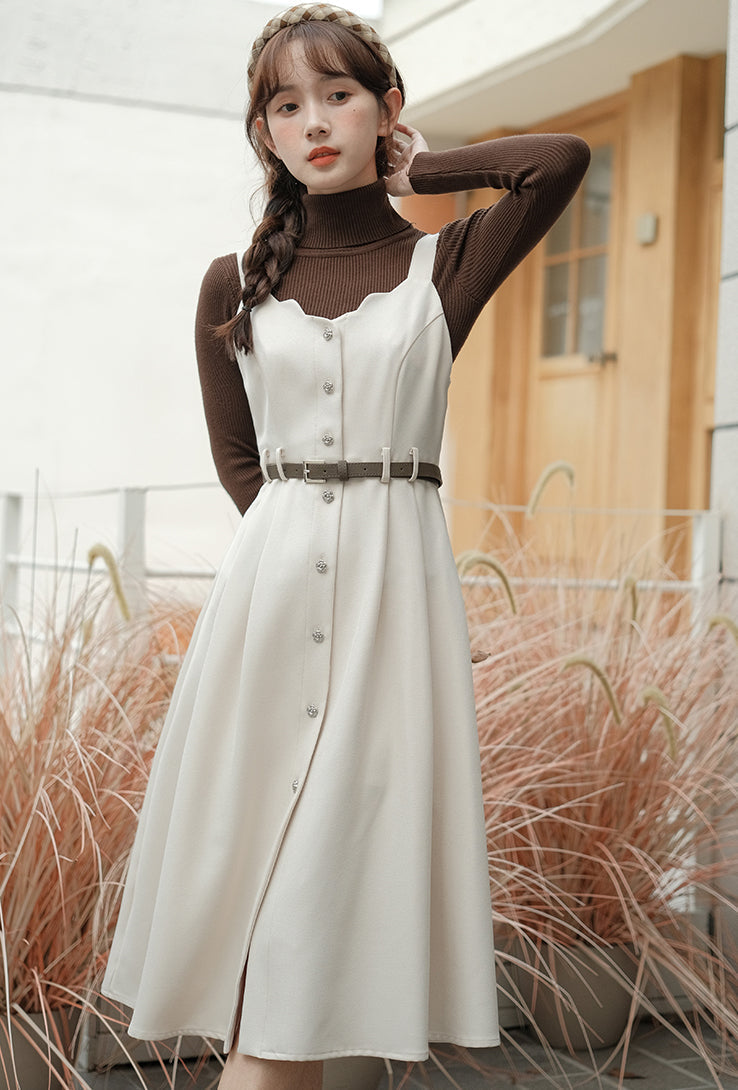 Button Up Scallop Cami Dress
