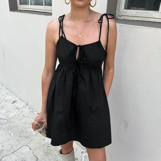 Spring Summer Sexy Black Camisole off Shoulder Loose Square Collar Dress Classic Evening Dress Women