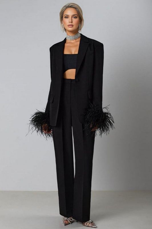 Rupok Feather Suit Trousers Two-Piece Set