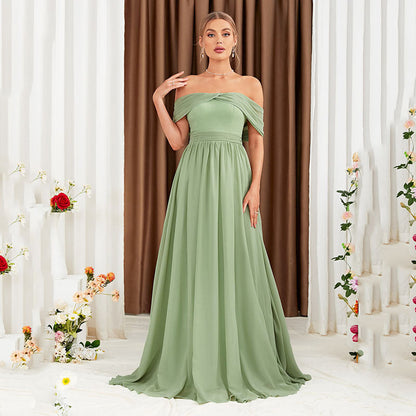 Fruit Green Bridesmaid Dress Sisters Group off Shoulder Daily High Grade Sense Small Crowd Slimming Long Women