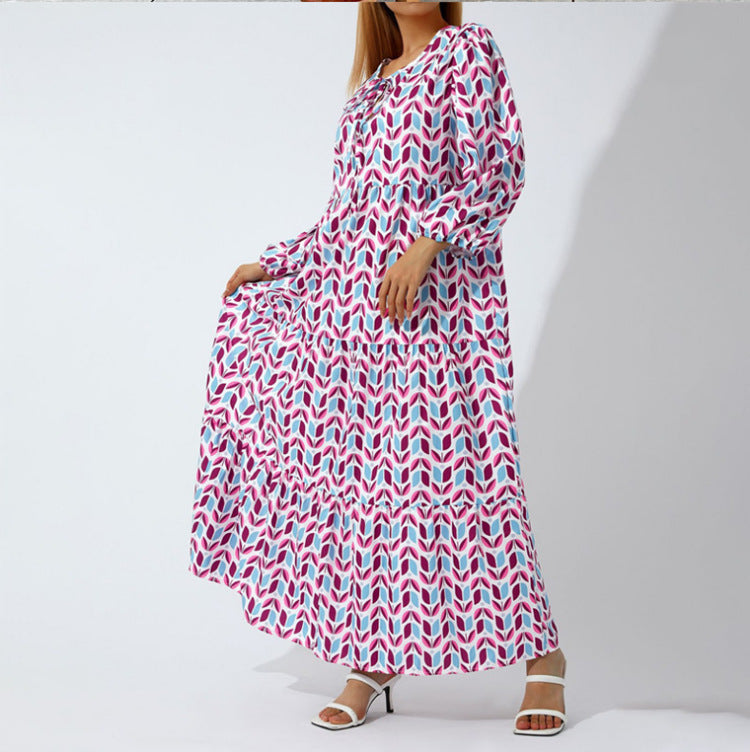 Women's fashionable street picnic bubble sleeve layered elegant party MIDI dress