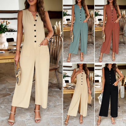 Women Clothing Spring Summer Elegant Solid Color One Piece Trousers