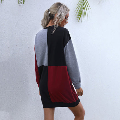 Autumn Women Clothing Long Sleeve Color Matching Sweater Dress