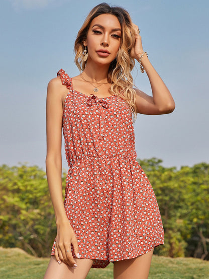 Slim Fit Figure Flattering Sleeveless Printed Short Sleeved Jumpsuit Women