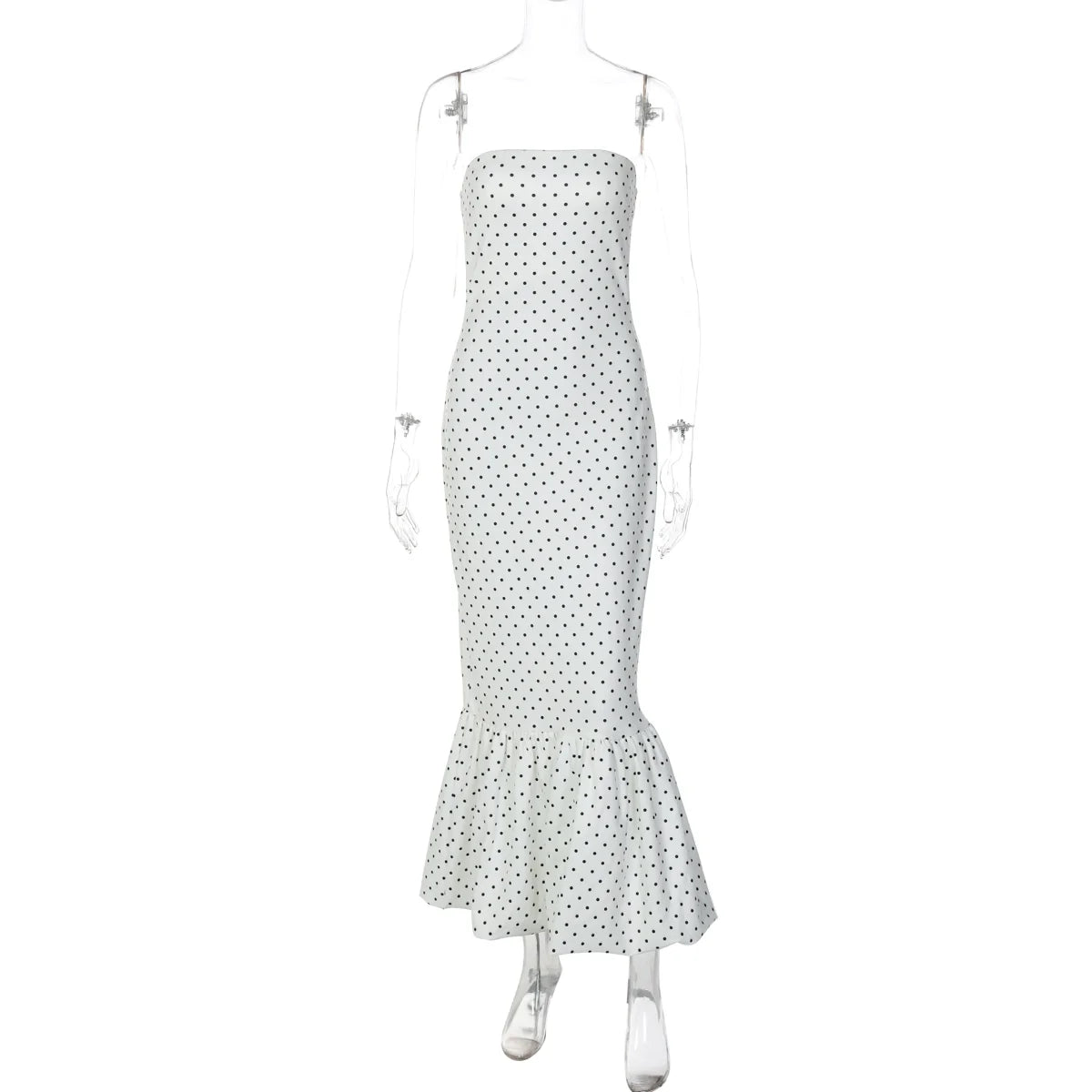 Azaria Polka Dot Strapless Midi Dress