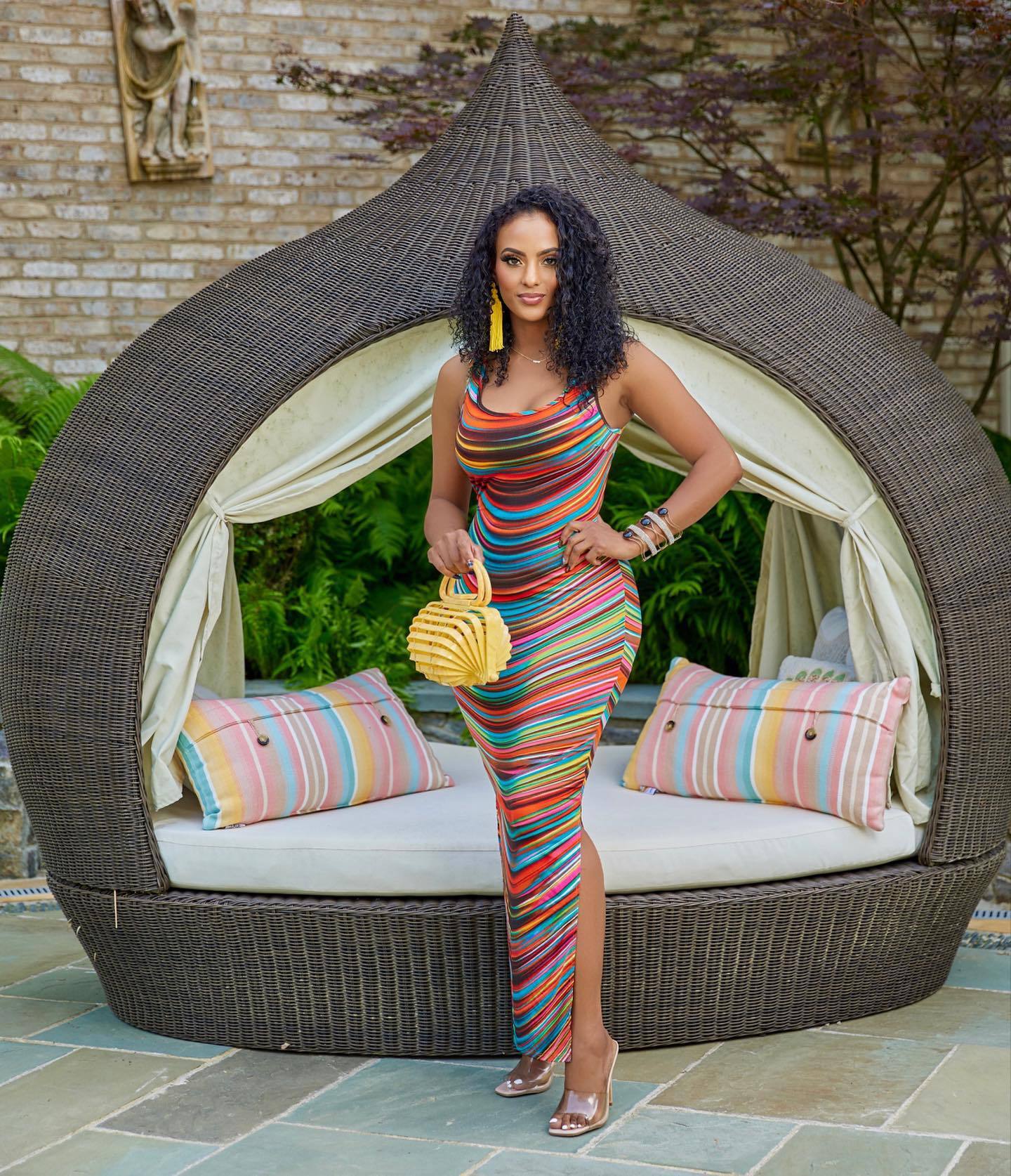 Women Clothing Spring Summer Sleeveless Colorful Printing Split Dress