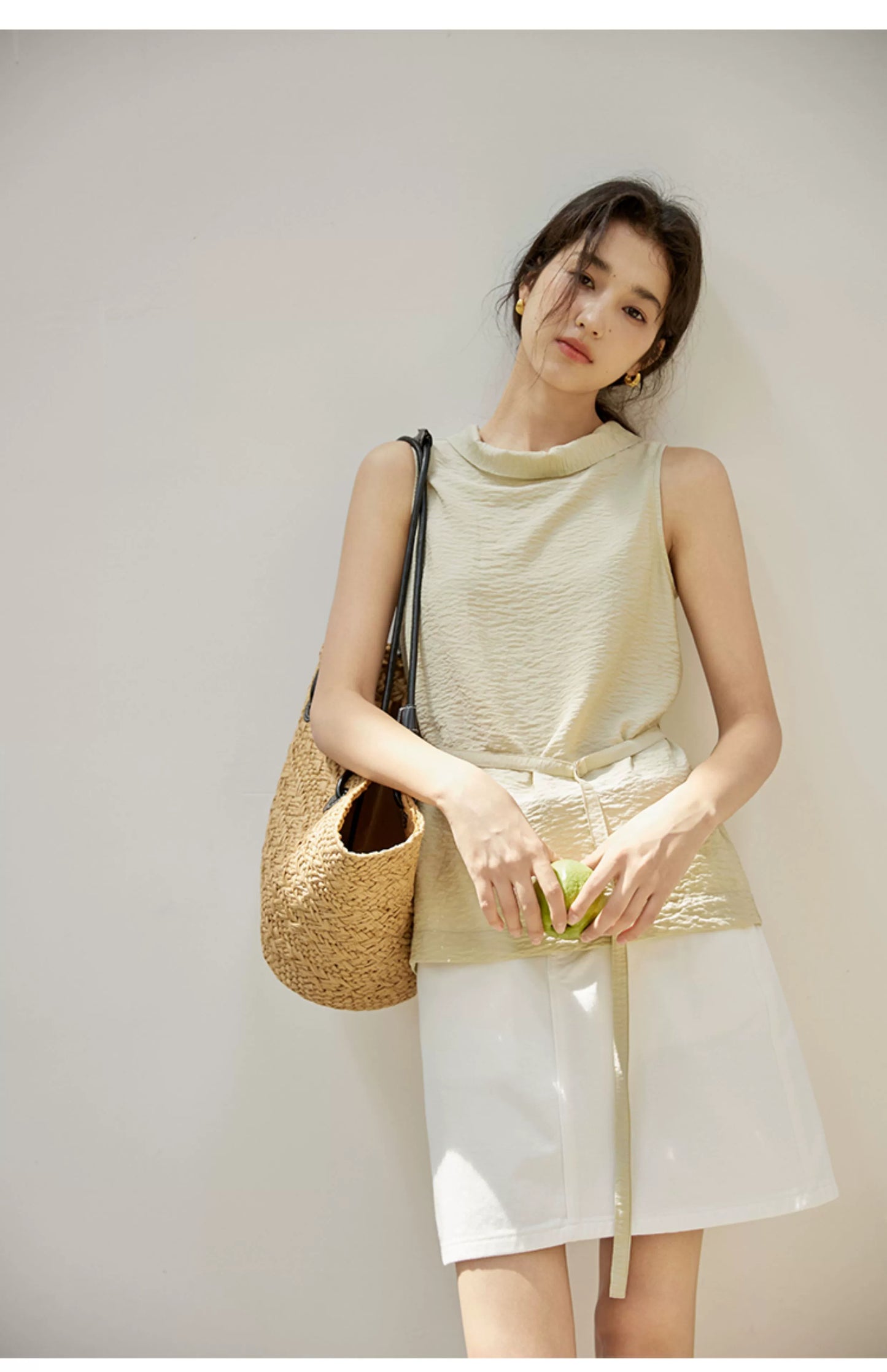 Sleeveless Light Pink Belted Top