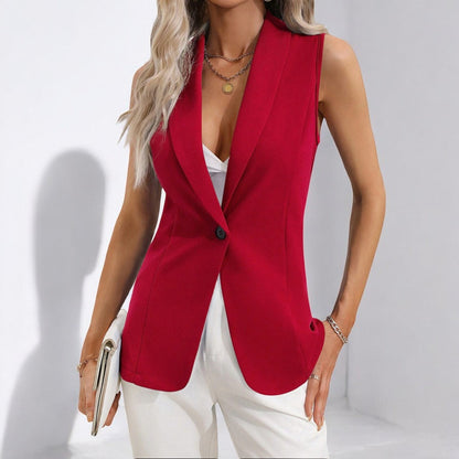 Women's Slim-fit Solid-color Sleeveless Blazer with Button | Great for Everyday Wear