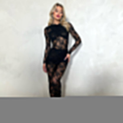 Women Clothing Patchwork Lace See through Short Dress Two Piece Set