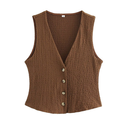 Women Texture Single Breasted Vest Jacket High Waist Straight Leg Pants Casual Two Piece Sets