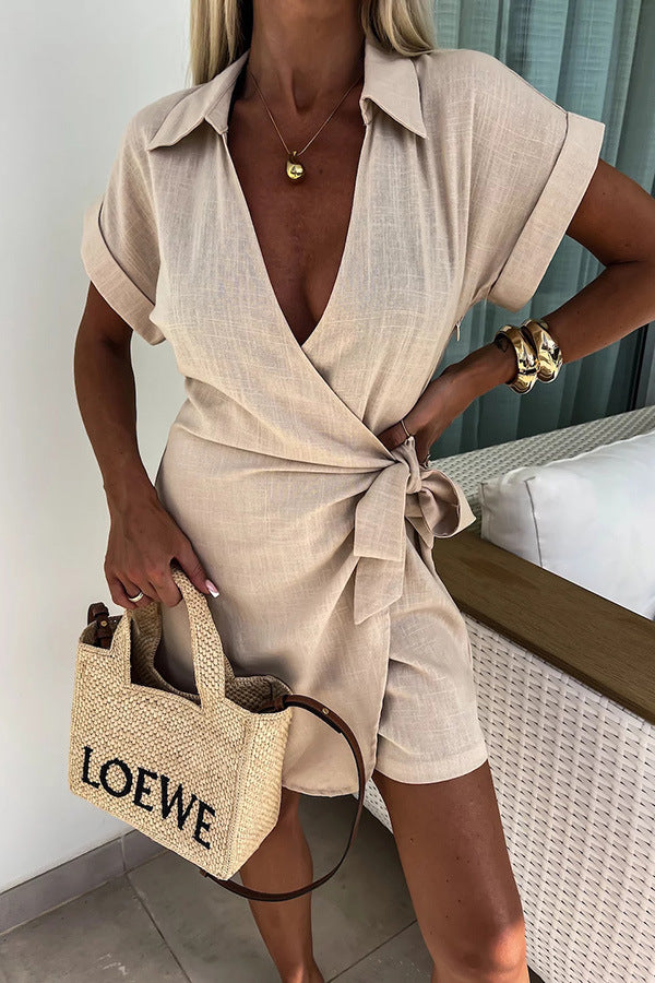 Women's new lace-up street lapel jumpsuit INS casual loose holiday jumpsuit
