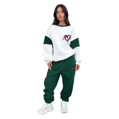 Autumn Winter Peach Heart Multicolor Printing Sweaters Women Clothing Casual Trousers Set