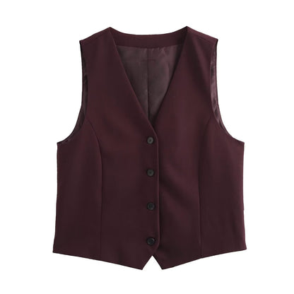 Coral Button-Up Crop Vest