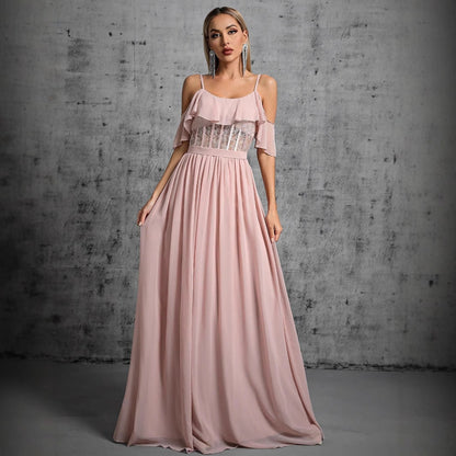 Strap Evening Dress Camisole Slim Bridesmaid Sisters Dress Party Backless Elegant Dress Annual Party Evening Dress