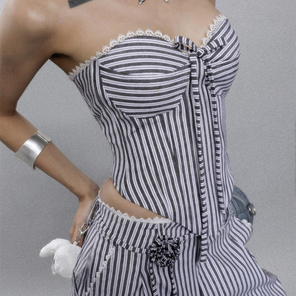 Chest-Wrapped Vest Trousers Striped Suit