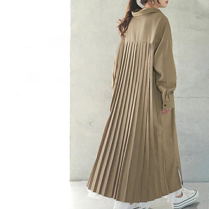 Spring Autumn Loose Overknee Dress Women Casual Large Version Back Pleated Long Shirt Dress