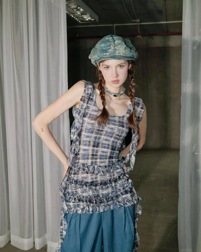 Pleated Plaid Miniskirt Sleeveless Dress