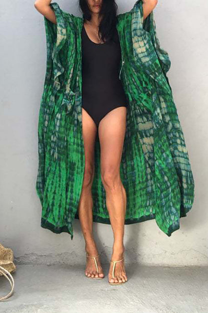 Boho Tie-dye Print Hooded Kimono Cover-up