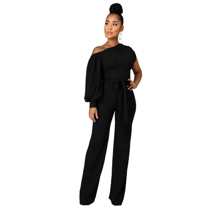 Women Wear Solid Color One-Shoulder Women Wide Leg Women Jumpsuit