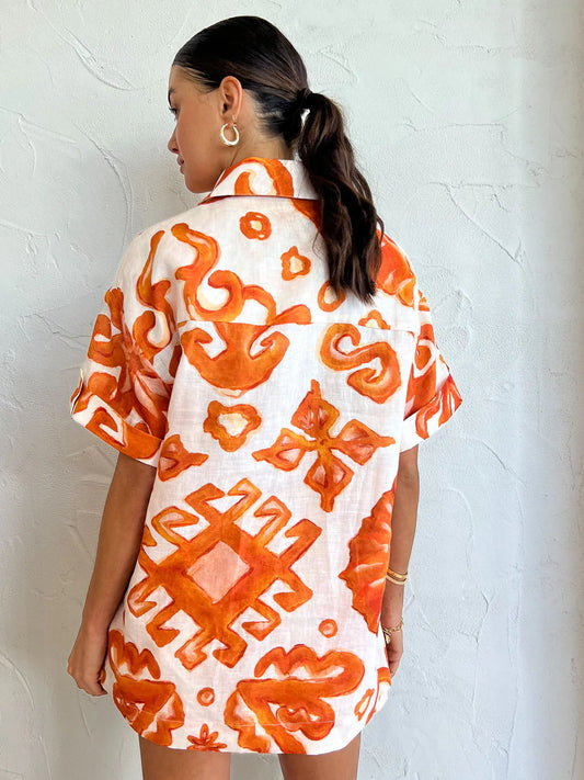 Summer Printed Shorts Collared Loose Women Shirt Casual Set Amplified craft