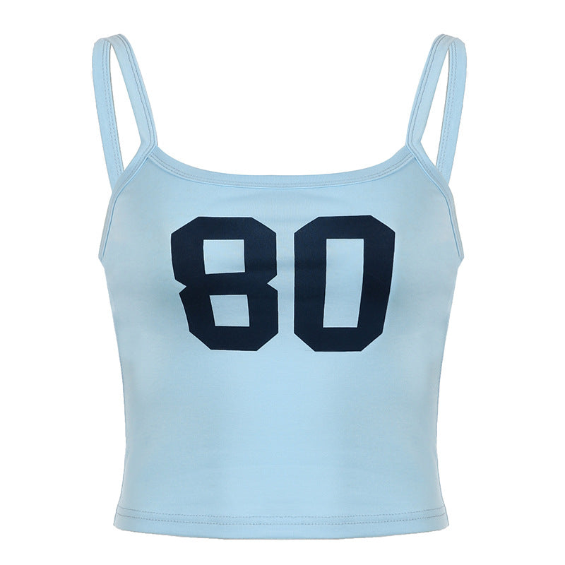 Street Hottie Retro Digital Print Camisole, Slim Fit Casual Sports All-match Top