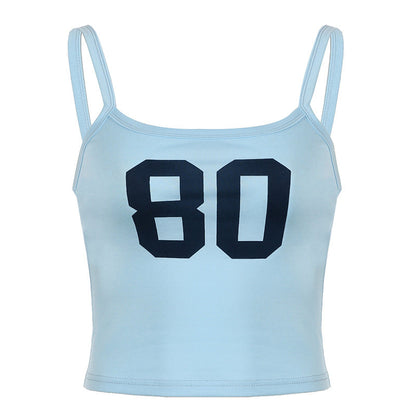 Street Hottie Retro Digital Print Camisole, Slim Fit Casual Sports All-match Top