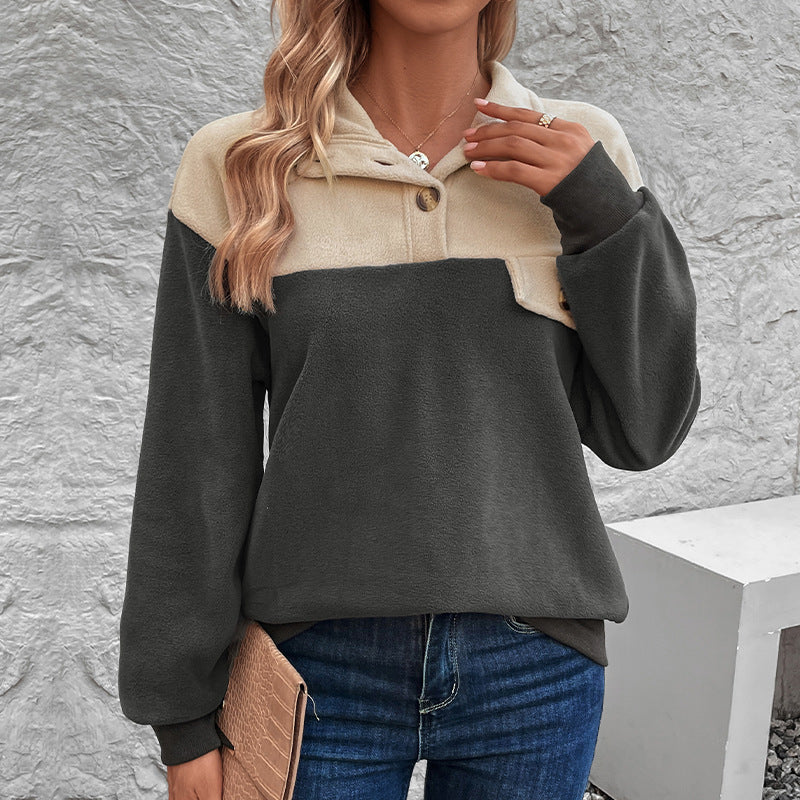 Autumn Winter Sweatshirt Stand Collar Long Sleeve Polar Fleece Multicolor Hoodie Women