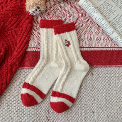Wool Thick Warm Red Cute Socks